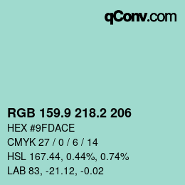 Color code: RGB 159.9 218.2 206 | qconv.com