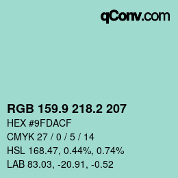 Color code: RGB 159.9 218.2 207 | qconv.com
