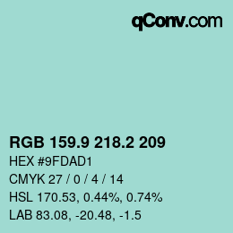 カラーコード: RGB 159.9 218.2 209 | qconv.com