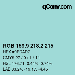Color code: RGB 159.9 218.2 215 | qconv.com