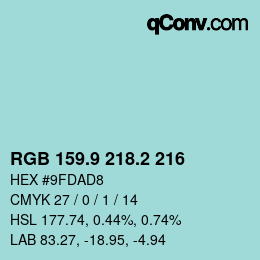 Color code: RGB 159.9 218.2 216 | qconv.com