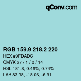 Color code: RGB 159.9 218.2 220 | qconv.com