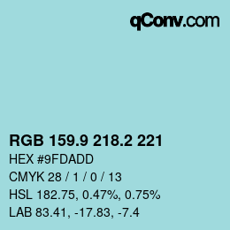 Color code: RGB 159.9 218.2 221 | qconv.com