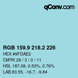 Color code: RGB 159.9 218.2 226 | qconv.com