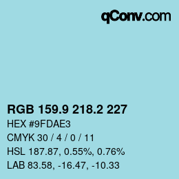 Color code: RGB 159.9 218.2 227 | qconv.com