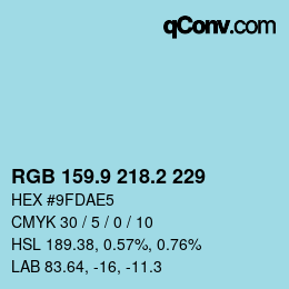 カラーコード: RGB 159.9 218.2 229 | qconv.com
