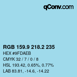 Color code: RGB 159.9 218.2 235 | qconv.com