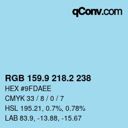 カラーコード: RGB 159.9 218.2 238 | qconv.com
