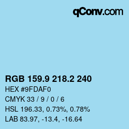 Color code: RGB 159.9 218.2 240 | qconv.com