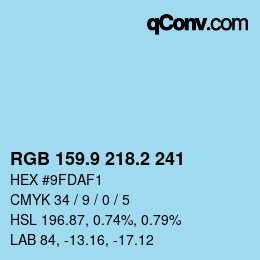 Color code: RGB 159.9 218.2 241 | qconv.com