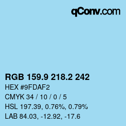 Color code: RGB 159.9 218.2 242 | qconv.com