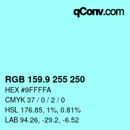 Color code: RGB 159.9 255 250 | qconv.com