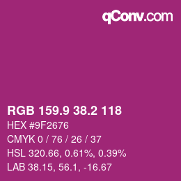 カラーコード: RGB 159.9 38.2 118 | qconv.com
