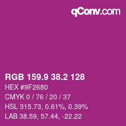 カラーコード: RGB 159.9 38.2 128 | qconv.com