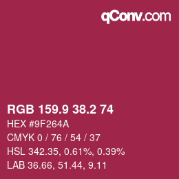 カラーコード: RGB 159.9 38.2 74 | qconv.com