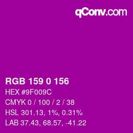 カラーコード: RGB 159 0 156 | qconv.com