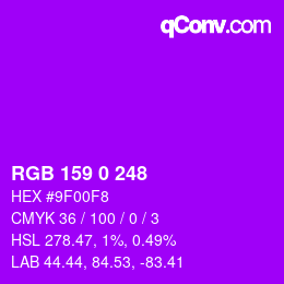 Color code: RGB 159 0 248 | qconv.com