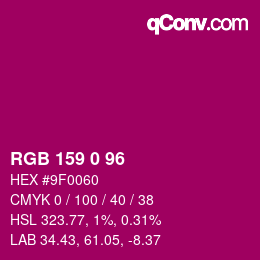 颜色代码: RGB 159 0 96 | qconv.com