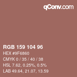 颜色代码: RGB 159 104 96 | qconv.com