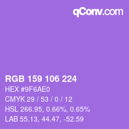 Color code: RGB 159 106 224 | qconv.com
