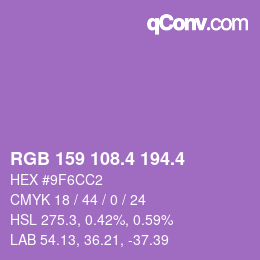 カラーコード: RGB 159 108.4 194.4 | qconv.com