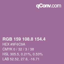 カラーコード: RGB 159 108.8 154.4 | qconv.com