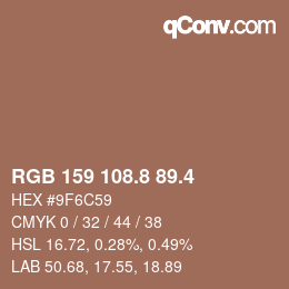 カラーコード: RGB 159 108.8 89.4 | qconv.com