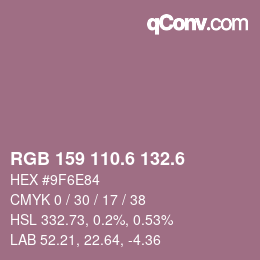 カラーコード: RGB 159 110.6 132.6 | qconv.com