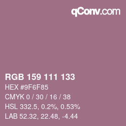 Color code: RGB 159 111 133 | qconv.com