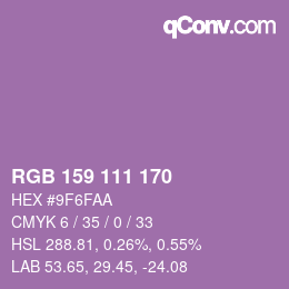 颜色代码: RGB 159 111 170 | qconv.com