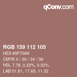 カラーコード: RGB 159 112 105 | qconv.com