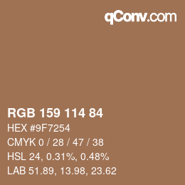 カラーコード: RGB 159 114 84 | qconv.com