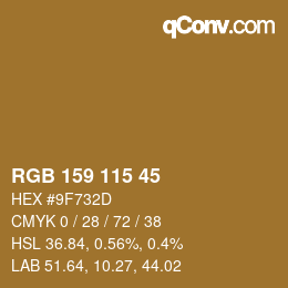 Código de color: RGB 159 115 45 | qconv.com