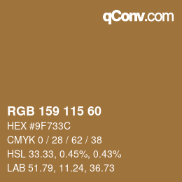 Código de color: RGB 159 115 60 | qconv.com