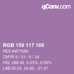 颜色代码: RGB 159 117 169 | qconv.com