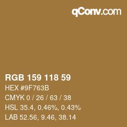 カラーコード: RGB 159 118 59 | qconv.com