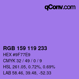 Color code: RGB 159 119 233 | qconv.com