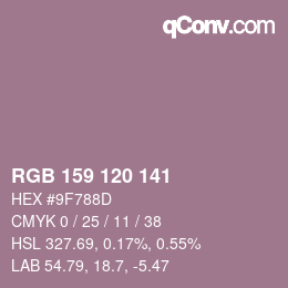 颜色代码: RGB 159 120 141 | qconv.com
