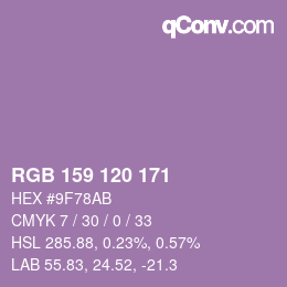 颜色代码: RGB 159 120 171 | qconv.com