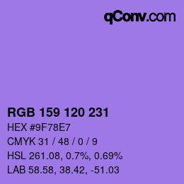Color code: RGB 159 120 231 | qconv.com