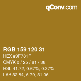 Color code: RGB 159 120 31 | qconv.com