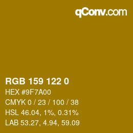 カラーコード: RGB 159 122 0 | qconv.com