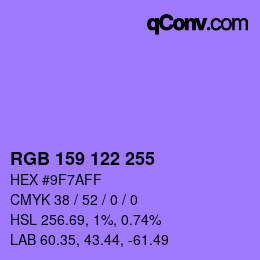 カラーコード: RGB 159 122 255 | qconv.com