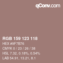 Color code: RGB 159 123 118 | qconv.com