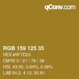 Código de color: RGB 159 125 35 | qconv.com