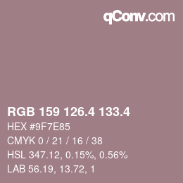 カラーコード: RGB 159 126.4 133.4 | qconv.com