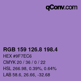 カラーコード: RGB 159 126.8 198.4 | qconv.com