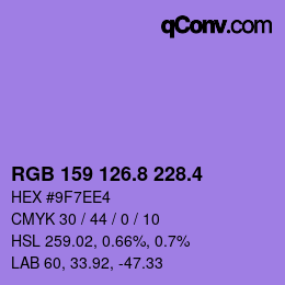 カラーコード: RGB 159 126.8 228.4 | qconv.com