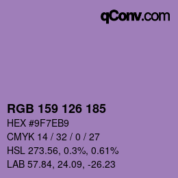 Código de color: RGB 159 126 185 | qconv.com