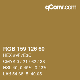 颜色代码: RGB 159 126 60 | qconv.com